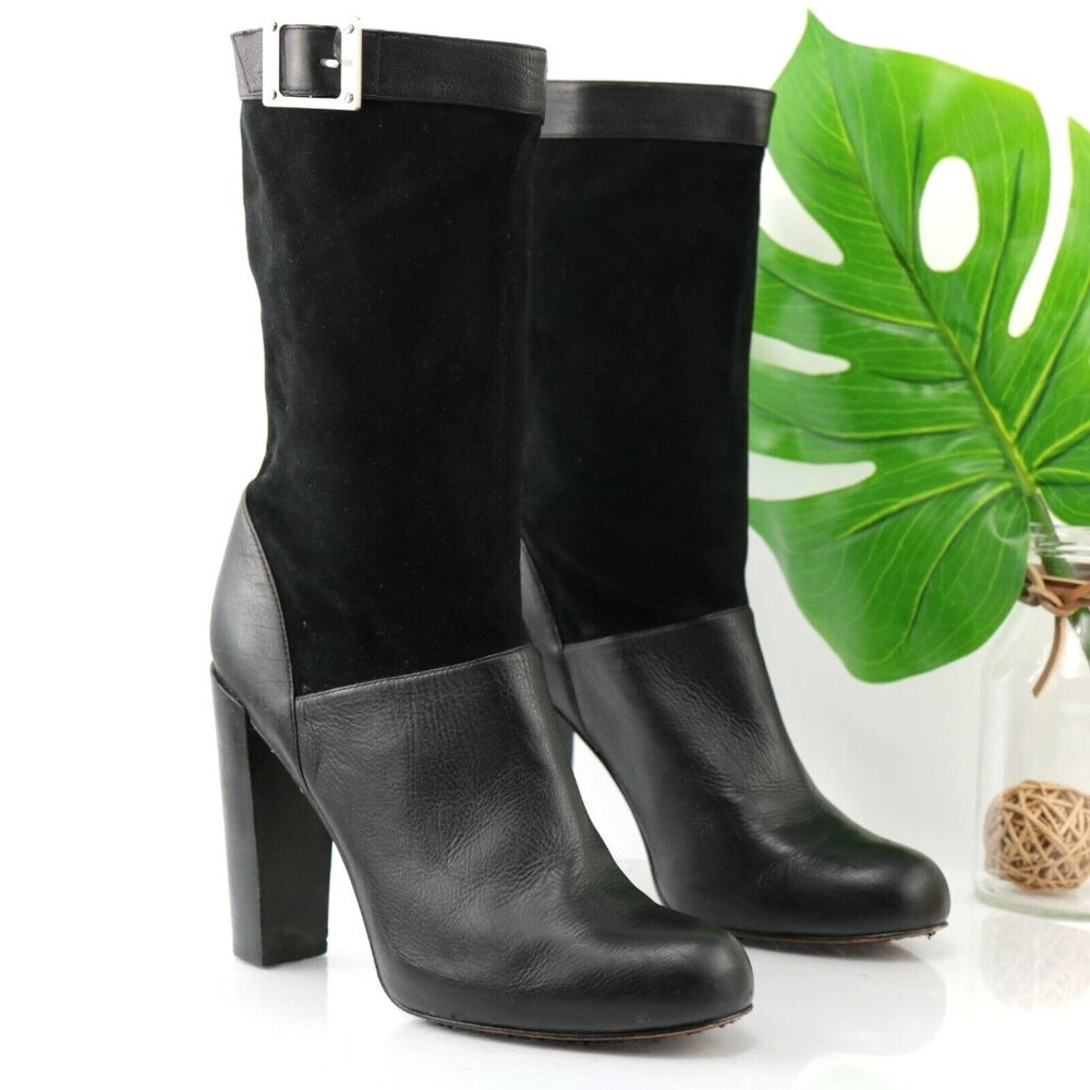 Rachel Zoe Womens Claudia Boot Size‎ 9.5 Black Leathe Block Heel Hidden Platform